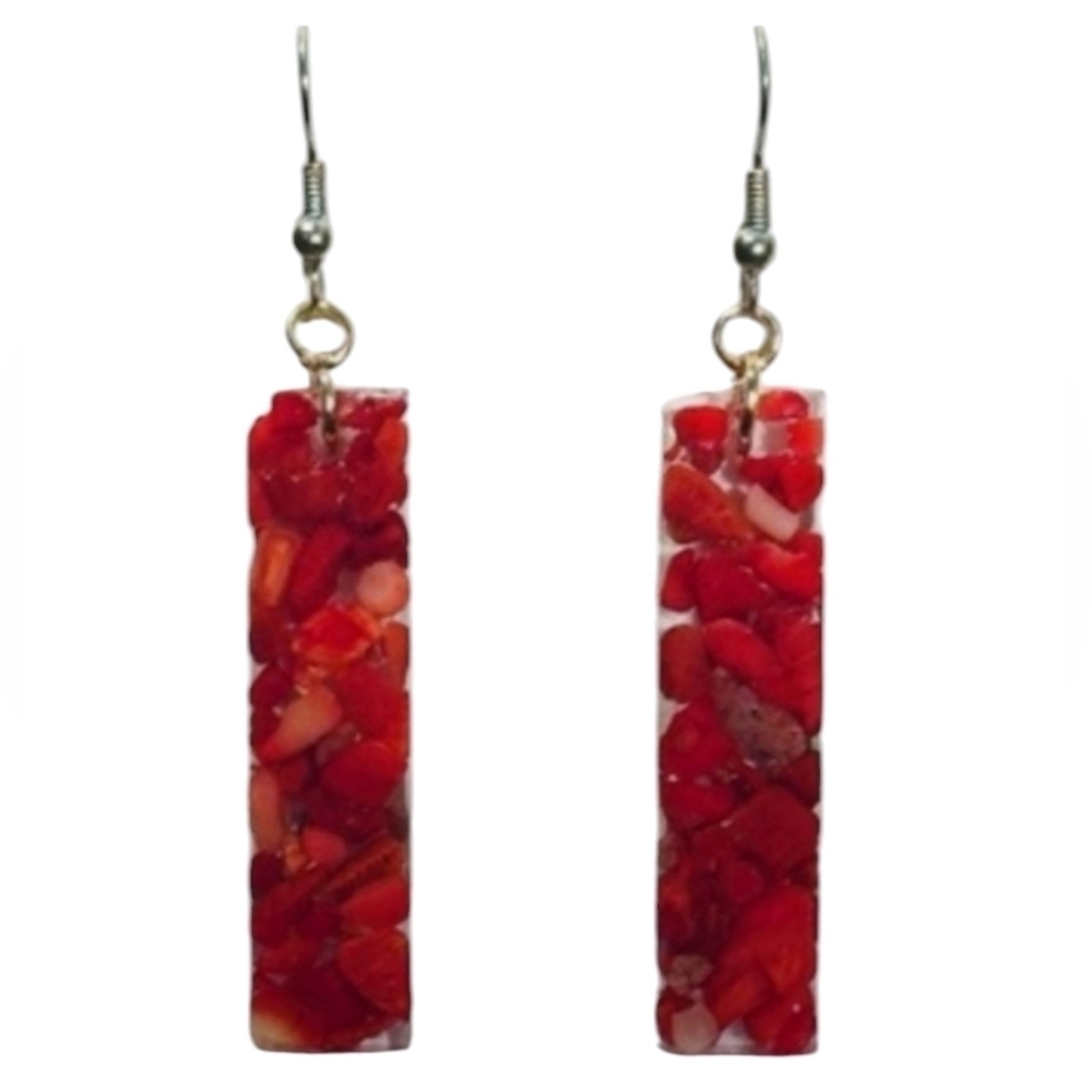 Geometric Rectangle Bamboo Coral Earrings